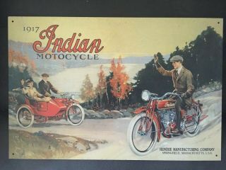 1917 Indian Motorcycle Tin Sign Retro 16 X 10 - 3/4” Garage Decor
