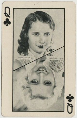 Barbara Stanwyck,  Joan Blondell 1932 Pg Wenger La Olympics Playing Card E2