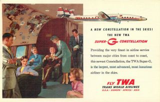 Twa Airlines - G Constellation - Vintage Linen Postcard View