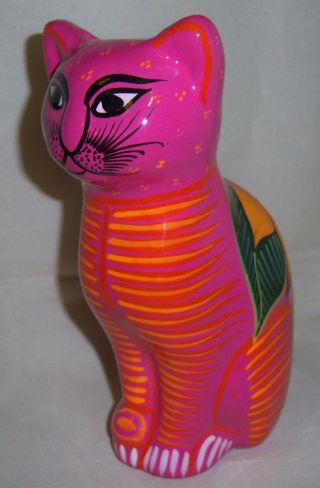 Mexico Folk Art Hand Painted Pottery Cat Piggy Bank