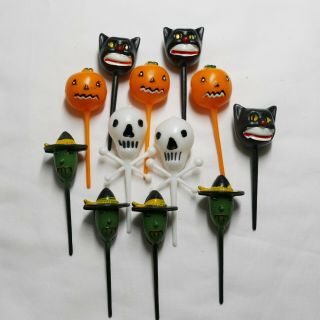 Halloween 12 Cupcake Picks/cake Topper Black Cat,  Witch,  Jol & Skull Decoration