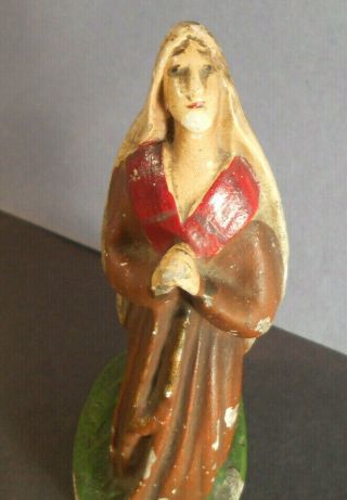 Antique Primitive Religious Statue Of Virgin Mary In Prayer - Unique - 5 " Chalkware