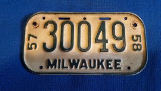 Rare Vintage 57 58 Collectible Milwaukee Wi Metal Bicycle Bike License Plate Us