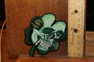 Novelty Embroidered Patch Sew On Shamrock Green Skull