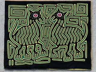 Vintage Kuna Mola Folk Art Textile Quilt Panel Panama Abstract Mid Century Molas