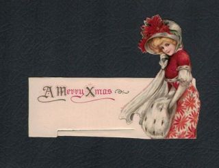 Schmucker Pretty Woman German Litho Vintage Christmas Paper Place Card