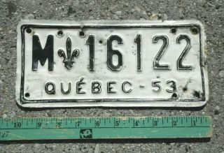 Good Orig Cond Quebec 1953 Motorcycle License Licence Plate W/ Extra Holes Qc 53