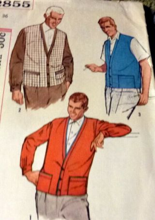 Vtg 1950s Mens Cardigan Sewing Pattern Chest 36