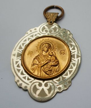 Virgin Mary & Jesus Vintage Greek Orthodox Metal Pendant Charm 2