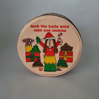 Vintage Cathy Guisewite Christmas Cookie Tin " Deck The Halls.  " 1982