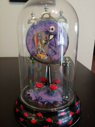 Nightmare Before Christmas Clock In Covered Glass With Spinning Roses