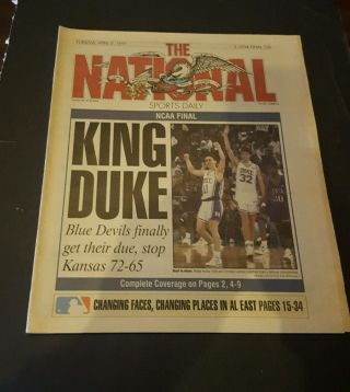 The National Sports Daily News Paper April 2 1991 King Duke Laettner Hurley
