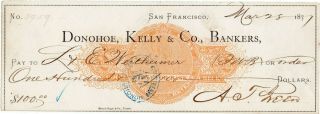 1877 Donohoe Kelly & Co Bankers San Francisco Cal Check