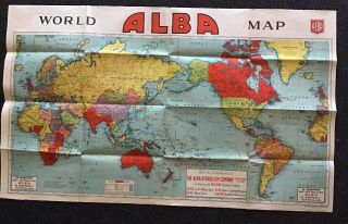 Rare 1940’s Alba Petroleum Map Of The World In Support Of World War Two