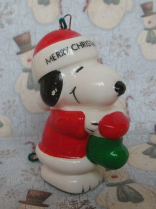 Vintage 1980 Santa Snoopy Ceramic Christmas Ornament Peanuts Charlie Brown