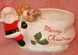 Vtg.  Flamebro Merry Christmas Santa Claus & Toy Sack Bag Ceramic Planter 1950s