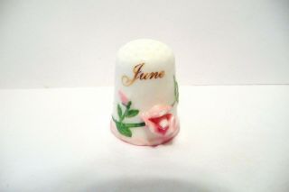 Thimble B China Ganz Flower Of The Month " June " A/pink Rose Affixed