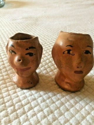 Vintage Made In Mexico Pottery Heads.  Folk Art.  2 Hollow Heads.  Hand Painted