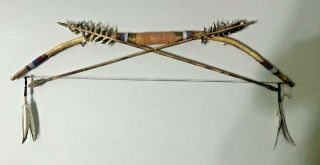 Native American Beaded Leather Bow & Arrow Decorative Wall Display