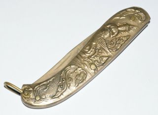 Vintage Brass Golden Thailand Siam Goddess/ Mermaid/ Ornate Detail Pocket Knife