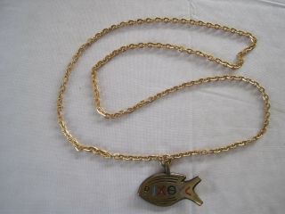 Vintage Terra Sancta Guild Israel Fish Necklace - 1969