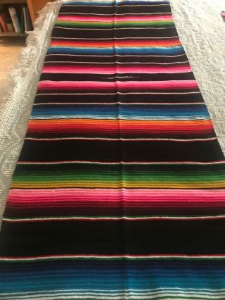 Vintage Vibrant Finely Woven Mexican Saltillo Serape Blanket 58x22.  5”
