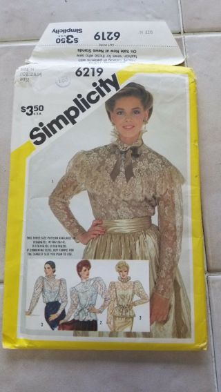 Simplicity 6219 Misses Pullover Lace Blouses Size 10 12 14 Uncut Pattern 1983