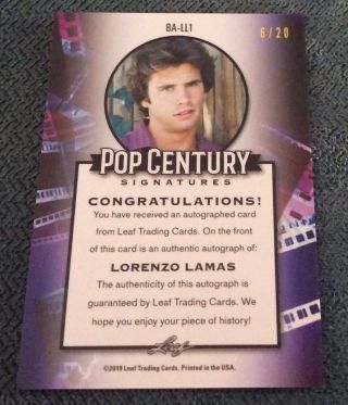 Lorenzo Lamas 2019 Leaf Metal Pop Century Autograph Blue Auto 2