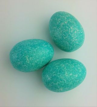 Robins Egg Blue Speckled Eggs 1 3/4 " Painted Wood Wooden - Set Of 3