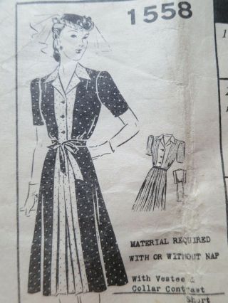 1558 Vintage 40s Mail Order Sewing Dress Pattern Bust 42 1940s Xl Plus Volup 22