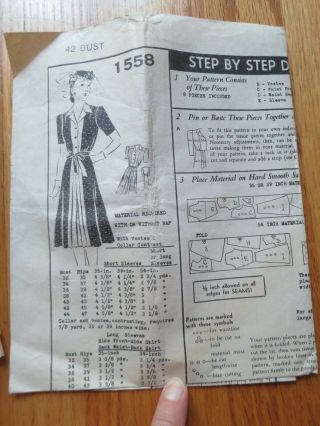 1558 Vintage 40s Mail Order sewing dress Pattern Bust 42 1940s XL plus VOLUP 22 2