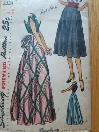 Simplicity 2024 Vintage 40s Bustle Skirt Sewing Pattern Waist 32 1940s Xl Volup