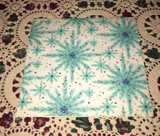 Vtg Christmas Wrapping Paper Gift Wrap Nos Tie Tie Winter Snowflake Teal 1960