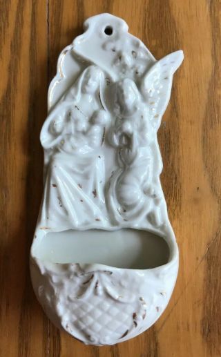 Vintage Holy Water Font Virgin Mary & Baby Jesus With Guardian Angel