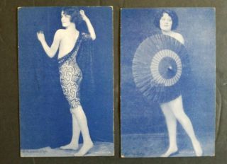 Early Exhibit Evans La 1920s Arcade Pinup Rare Blue Sepia 2card Lot3