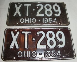 1954 Ohio Un - Restored Vintage License Plate Matched Pair Number Xt 289
