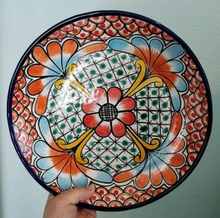 Talavera Mexico Handpainted Lg Round Art Pottery Plate 11.  5 " Bright Colors Euc