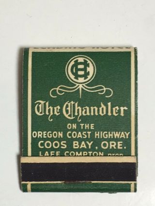 Vintage Matchbook Book Front Strike Matches The Chandler Hotel Coos Bay,  Oregon