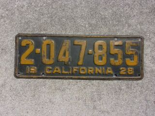 California 1928 License Plate 2 - 047 - 855