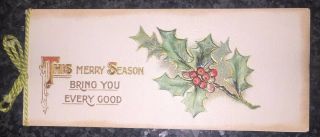 Embossed Holly Vintage Christmas Greeting Card Raphael Tuck & Sons