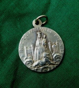 Vintage Rare Virgin Mary W Lion Medal By Raymond Tschudin Alma Mater Fourviere