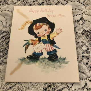 Vintage Greeting Card Birthday Pirate Boy Parrot