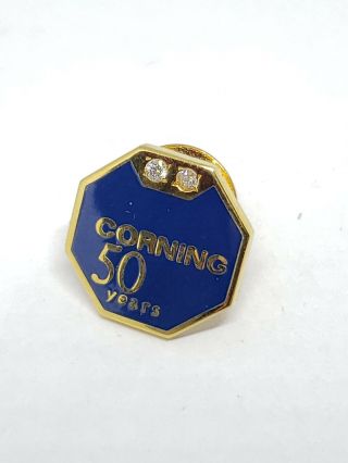 1/10 10k Owens Corning 2 Diamond Blue Enamel 50 Years Of Service Lapel Pin