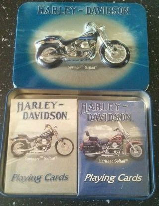 Harley Davidson 2 Decks Playing Cards (springer Heritage Softail) In Tin,