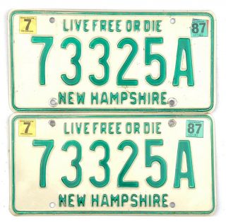 99 Cent 1987 Hampshire License Plate Pair 73325a