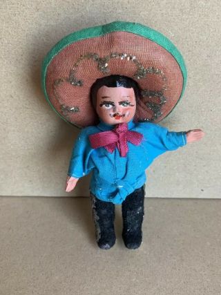 Vintage Little Painted Paper Mache Mexican Folk Art Doll