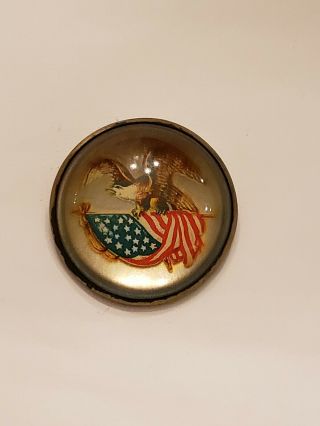 Antique Glass Domed Bridle Rosette,  1 - 3/4 " Dia.  Pin/brooch,  Amer.  Flag & Eagle