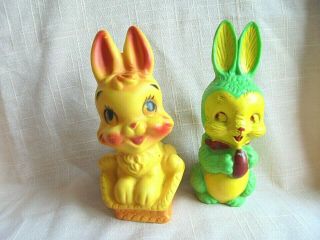 2 Vintage Easter Bunny Rubber Squeeze Toys - 1 Dreamland Greetings & 1 Irwin