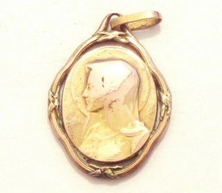 Holy Mary - Art Nouveau 18k Gold Filled Medal Pendant Signed Tairac