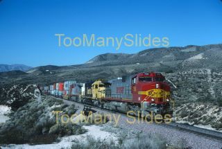Slide - Bnsf C44 - 9w 758 & Train In Cajon Pass